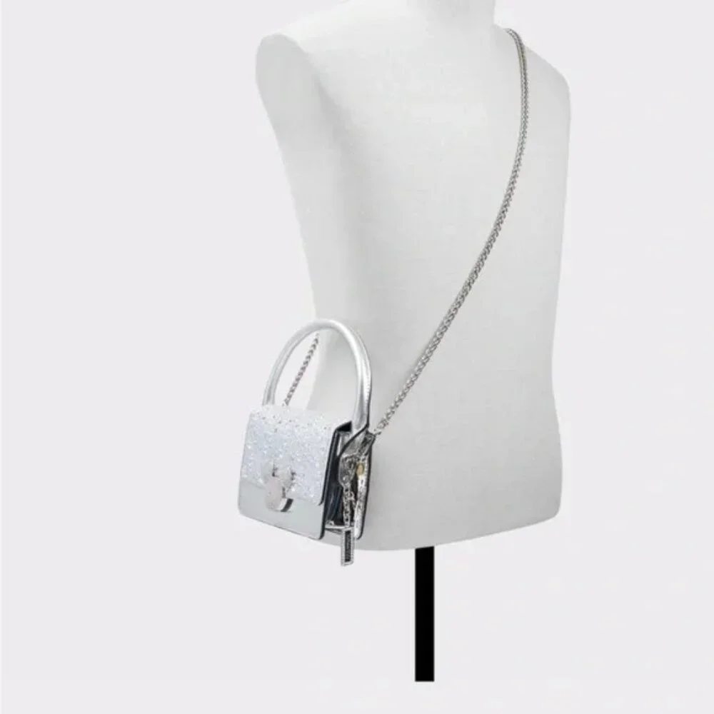 ALDO X DISNEY 100 Minnie Mouse Silver Glitter Shoulder Purse - Picture 4 of 6